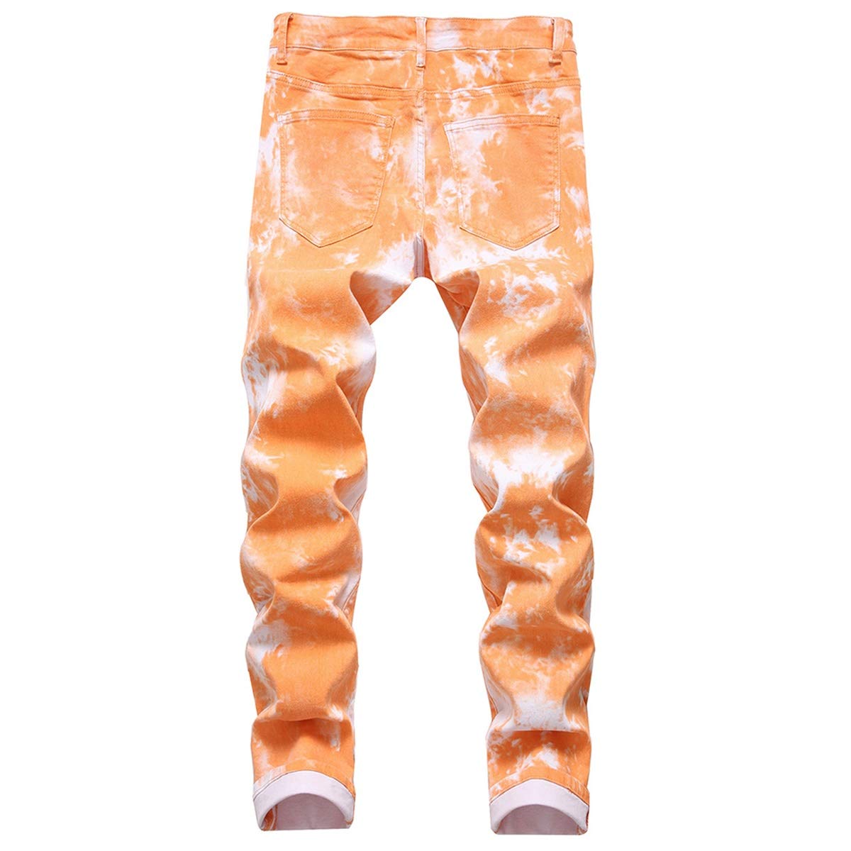 YFFUSHI Men's Clasic Straight Leg Ripped Distressed Stretch Jeans Pants Orange