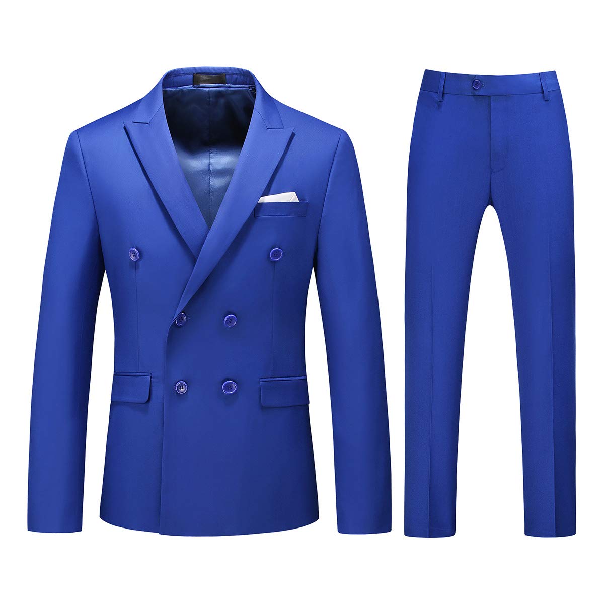 YFFUSHI Mens 2 Piece Dress Suits Double Breasted Solid Formal Casual Tuxedo Trousers Set Blue