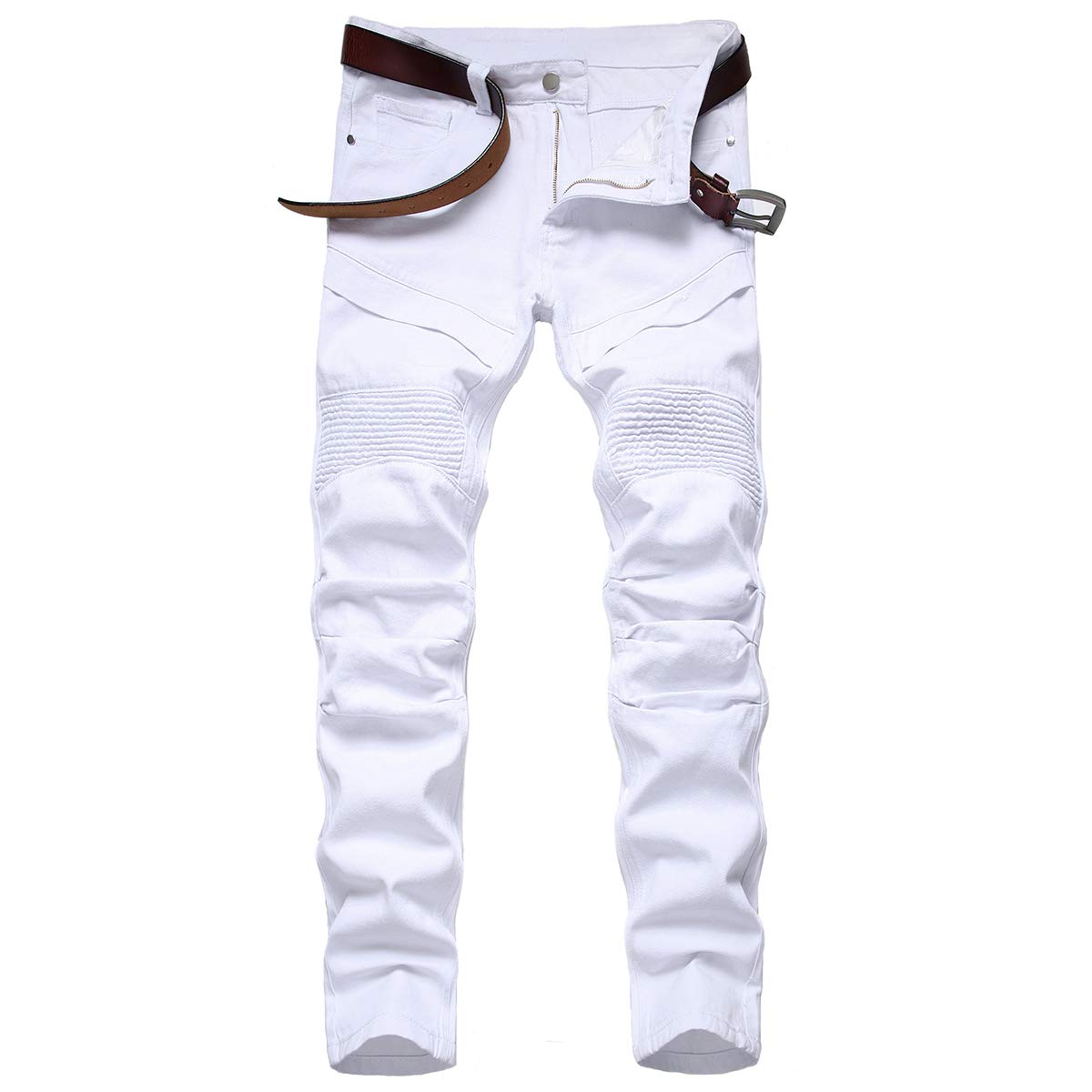 YFFUSHI Mens Skinny Straight Fit Distressed Holes Comfy Denim Jeans Pants White