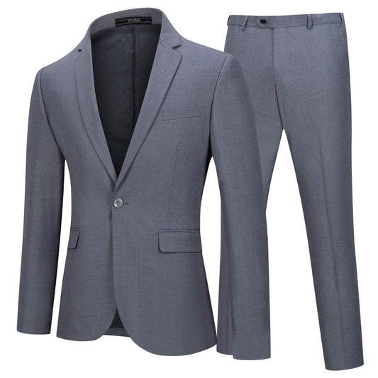 YFFUSHI Mens 2 Piece Suits One Button Formal Slim Fit Solid Color Wedding Tuxedo Dark Grey