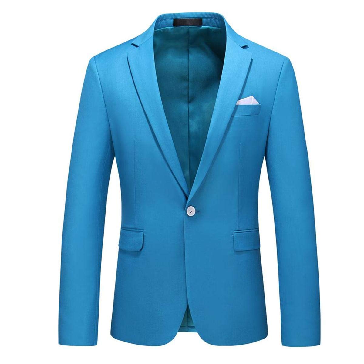 YFFUSHI Mens 2 Piece Suits 1 Button Slim Fit Notched Lapel Solid Formal Jacket Pants Set Blue