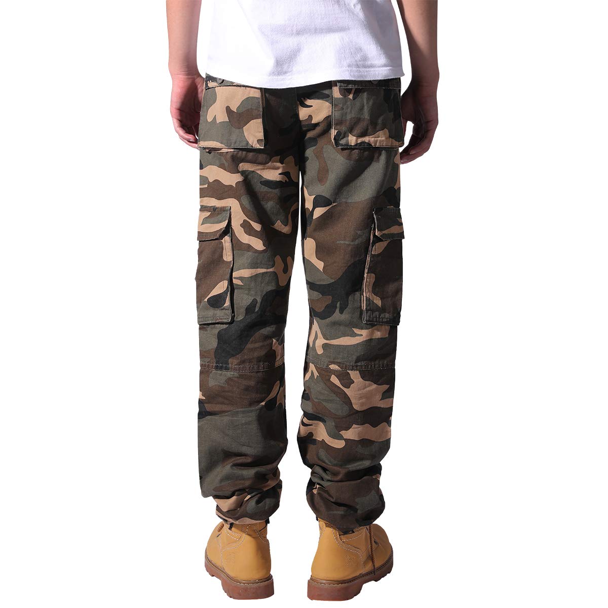 YFFUSHI Mens Camo Cargo Pants Cotton Casual Straight Leg Work Pants with Multi Pockets K18 Camo Green