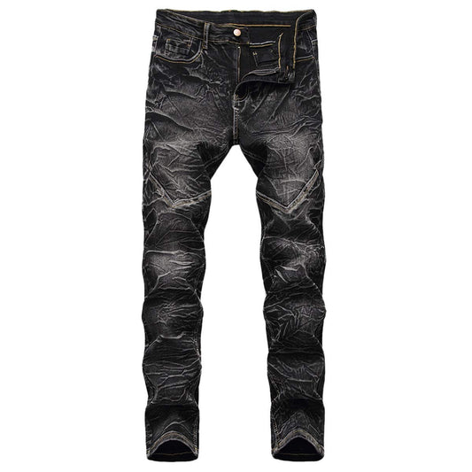 YFFUSHI Men's Distressed Ripped Jeans Long Straight Slim Fit Denim Jeans Casual Pants Trousers Black