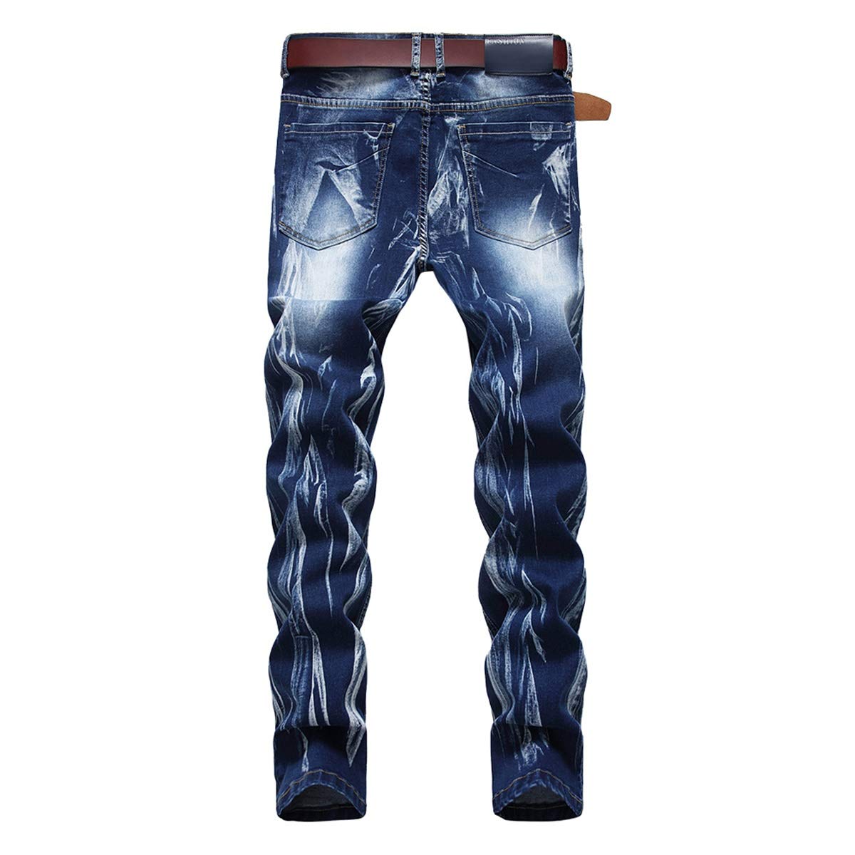 YFFUSHI Men's Distressed Ripped Jeans Long Straight Slim Fit Denim Jeans Casual Pants Trousers Blue 2