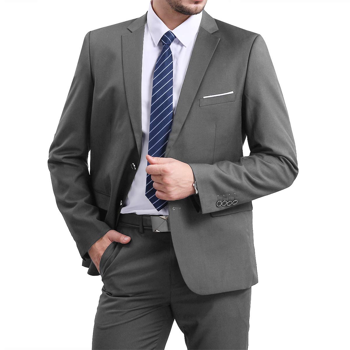 YFFUSHI Mens Slim Fit Blazer Two-Button Casual Suit Jacket Gray