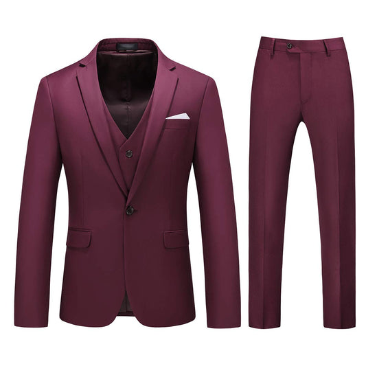 YFFUSHI Mens 3 Piece Dress Suit 1 Button Formal Casual Tux Vest Trousers Wine Red