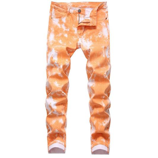 YFFUSHI Men's Clasic Straight Leg Ripped Distressed Stretch Jeans Pants Orange