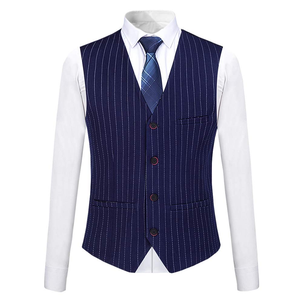 Mens Blue Formal Pinstripe Slim Fit Notched Lapel 3 Piece Suit