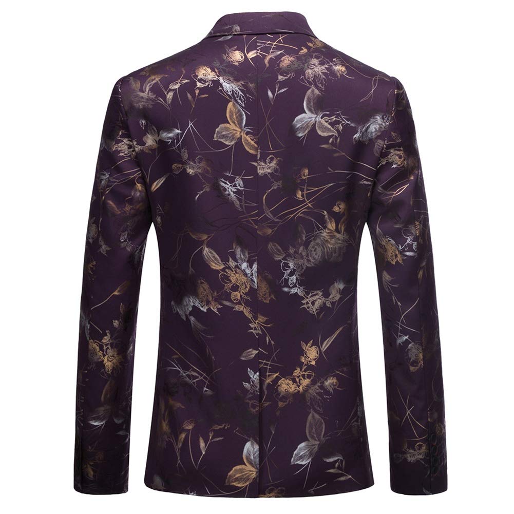 YFFUSHI Mens Dress Floral Suit Slim Fit Stylish Casual Printed Blazer Purple