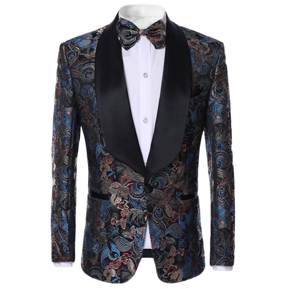 YFFUSHI Men's 2 Piece Suit Floral Dress Suit Slim Fit Shawl Collar Wedding Party Blazer Pants Sets