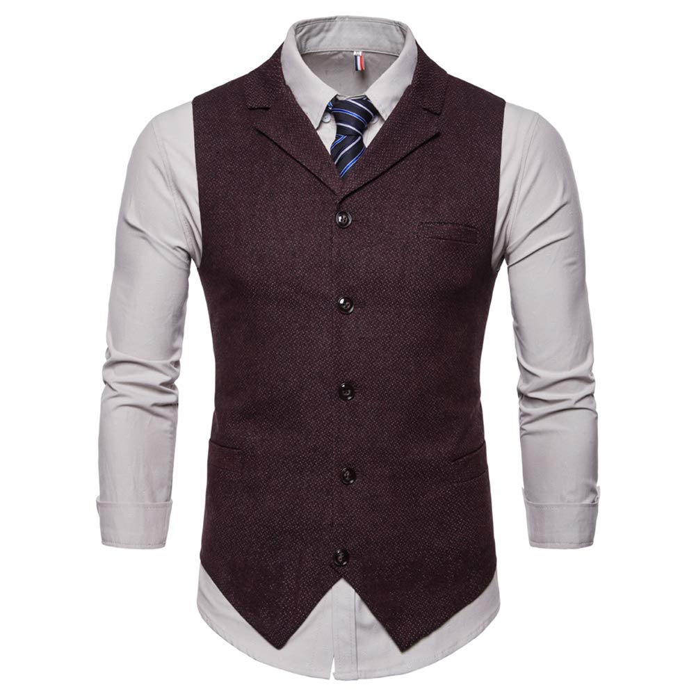 YFFUSHI Mens Slim Fit Formal Premium Button Down Vest Waistcoat Reddish Brown