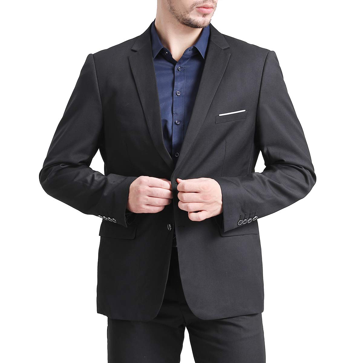 YFFUSHI Mens Slim Fit Blazer Two-Button Casual Suit Jacket Black