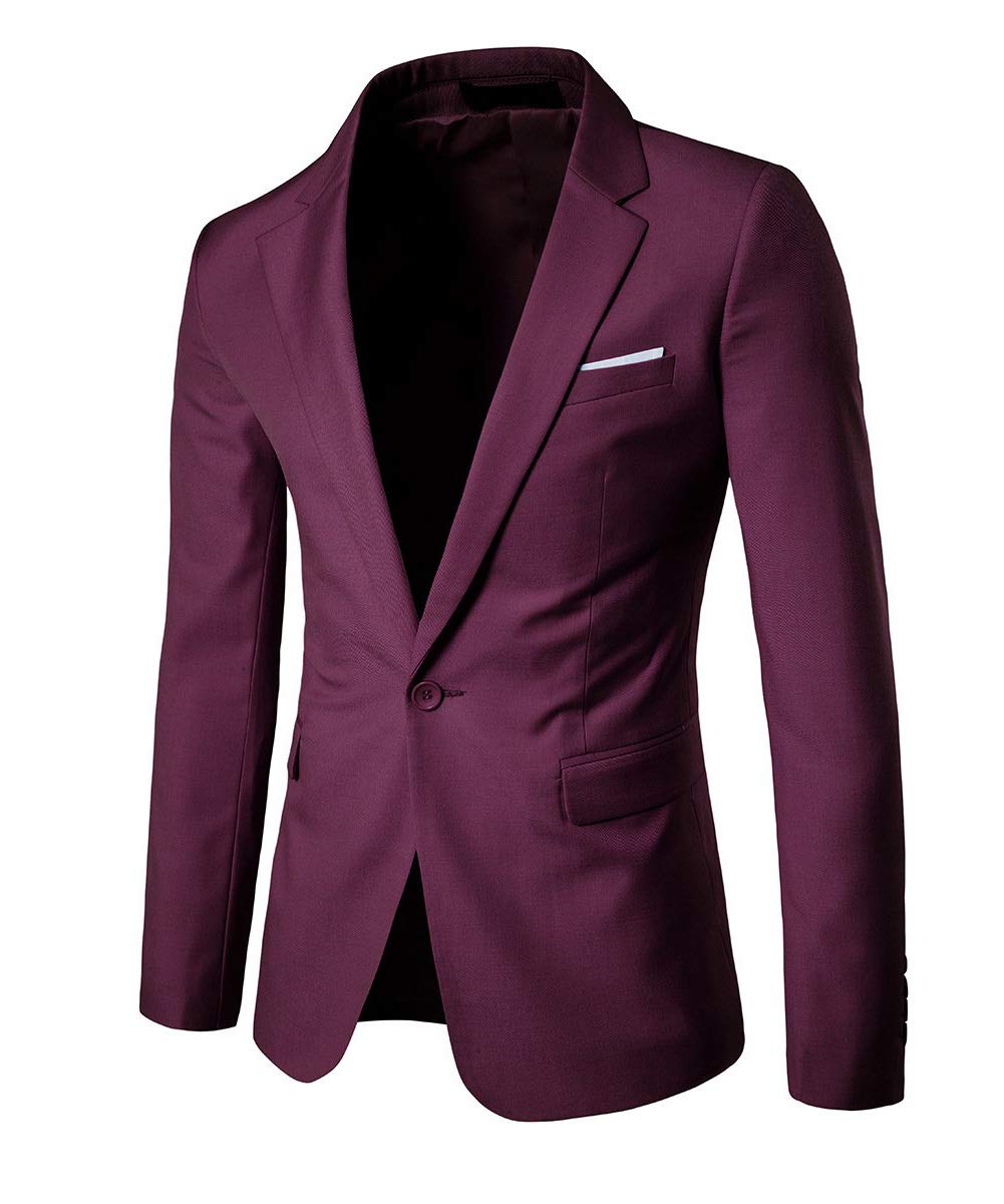 Mens 2 Dark Red Piece Slim Fit One Button Suits