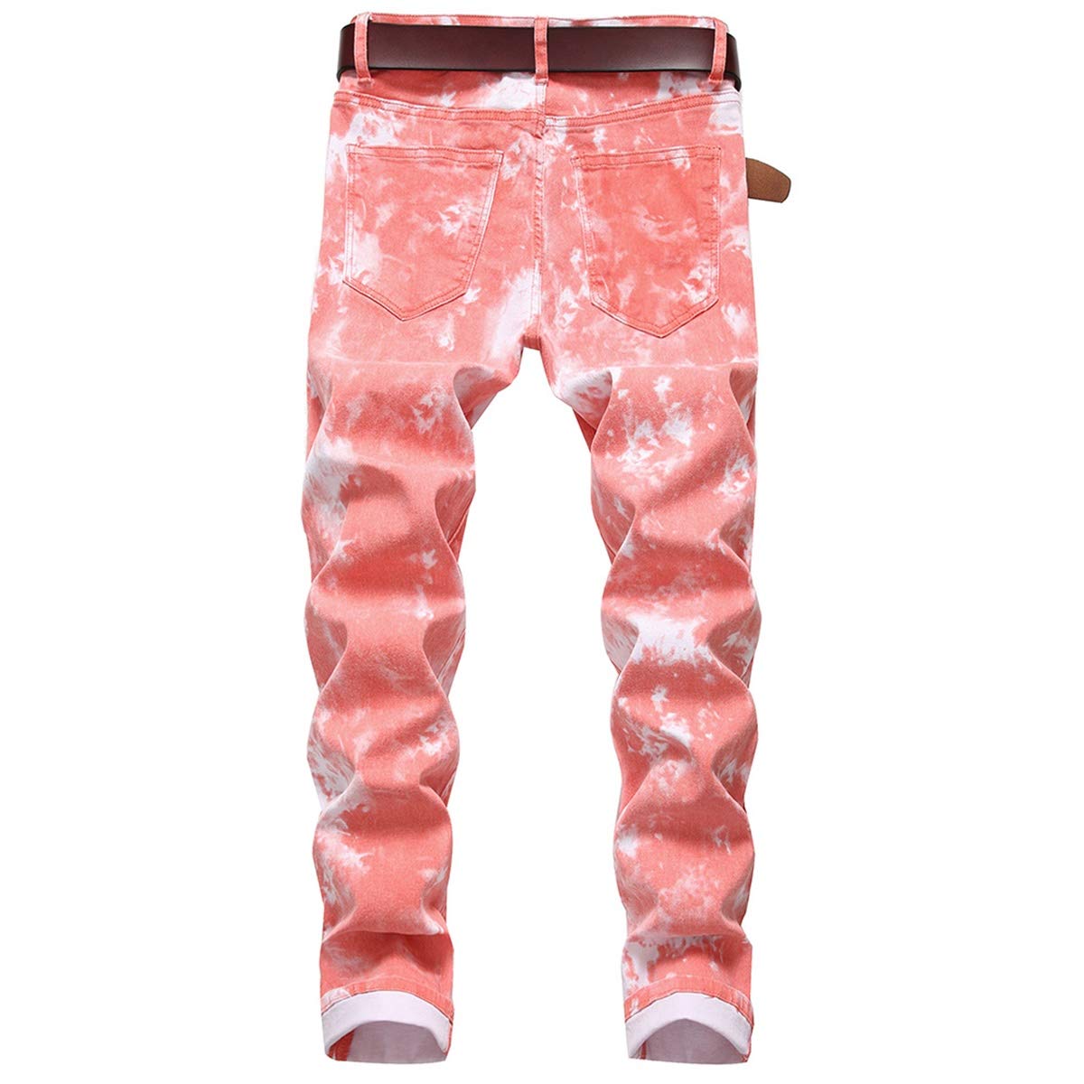 YFFUSHI Men's Clasic Straight Leg Ripped Distressed Stretch Jeans Pants Pink