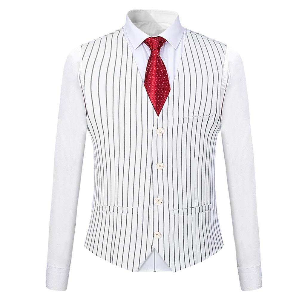 Mens White Formal Pinstripe Slim Fit Notched Lapel 3 Piece Suit