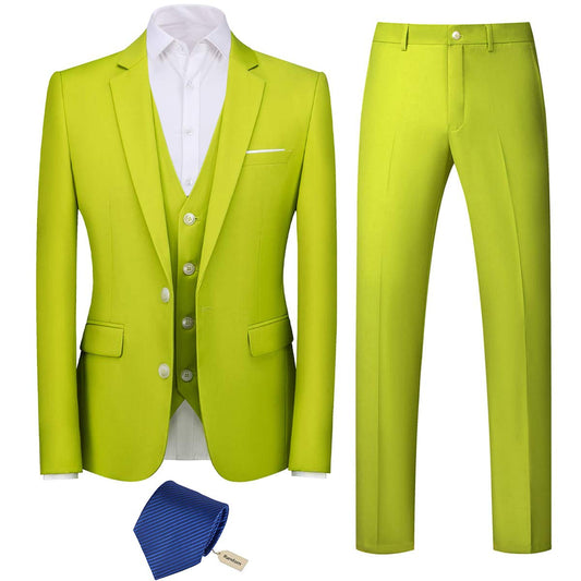 YFFUSHI Mens 3 Piece Suits Slim Fit 2 Buttons Business Wedding Formal Grass Green