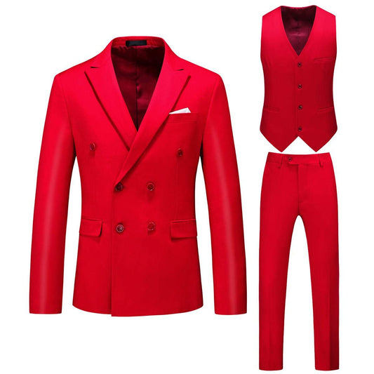 YFFUSHI Mens Double Breasted 3 Piece Suits Slim Fit Dress Business Formal Casual Suit Set Red