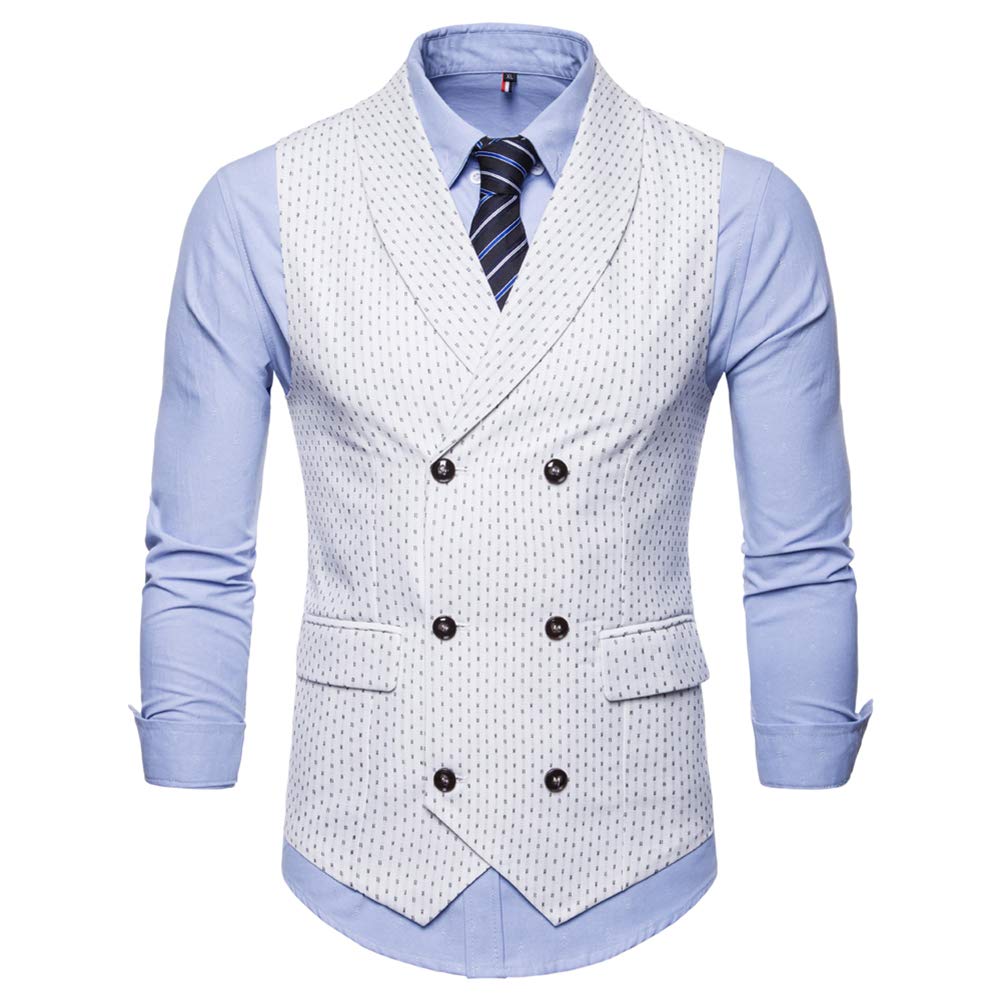 YFFUSHI Mens Slim Fit Dress Stripes Button Down Vest Waistcoat White