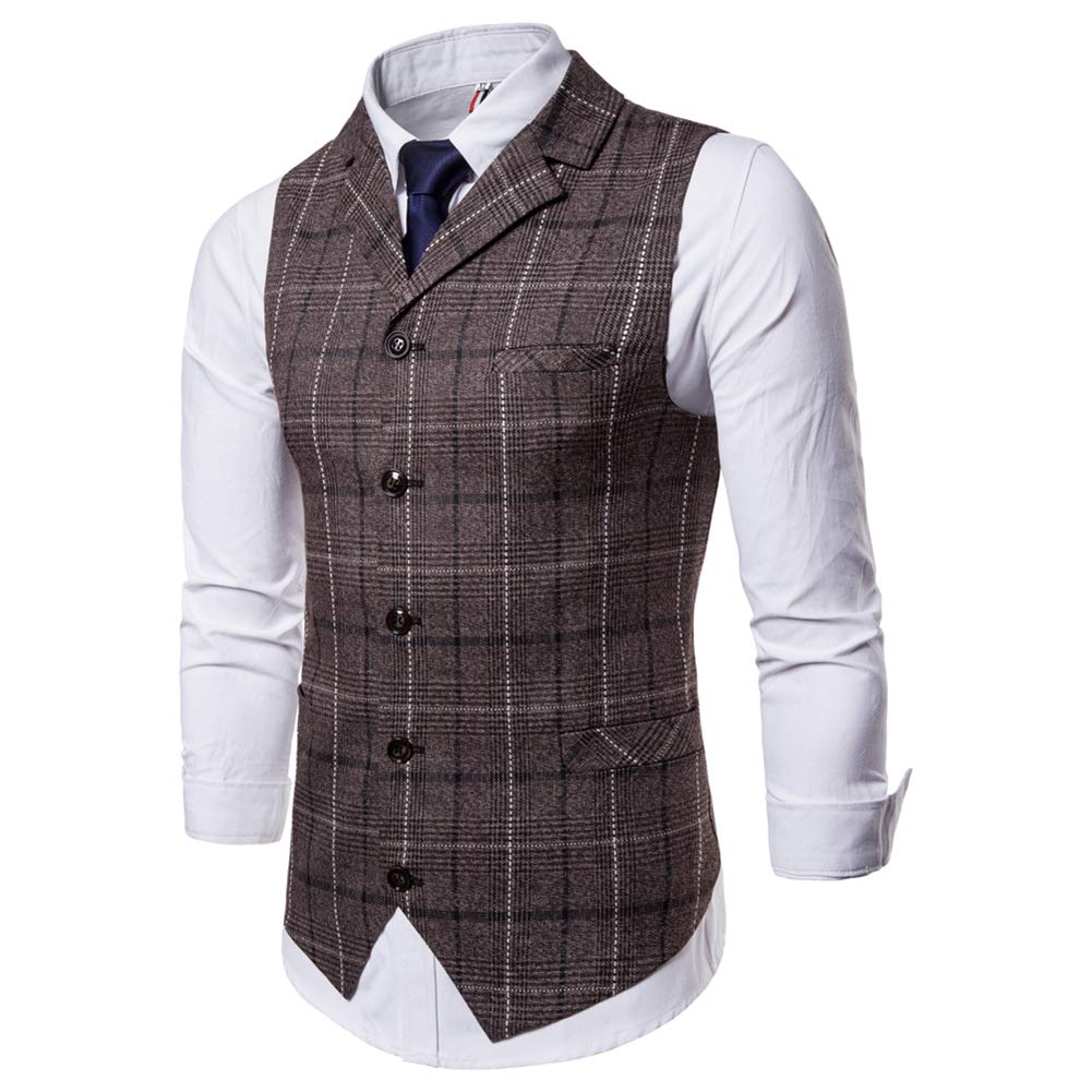 YFFUSHI Mens Dress Formal Premium Single Breasted Vest Waistcoat Coffee