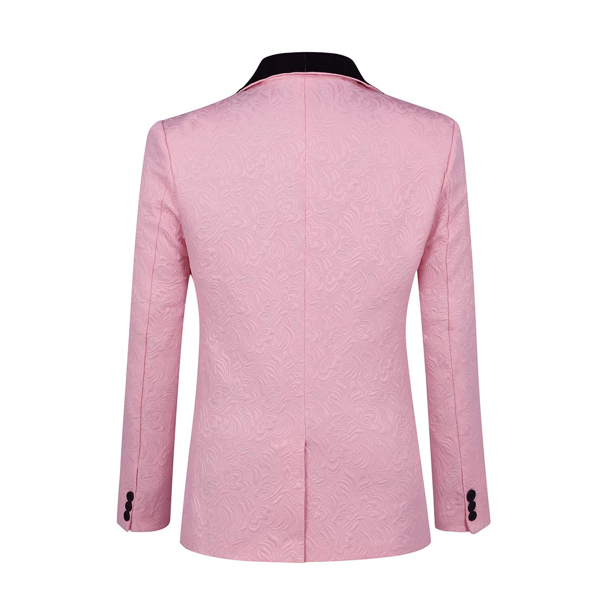 YFFUSHI Men's 3 Piece Suit Jacquard Tuxedo One Button Shawl Collar Pink