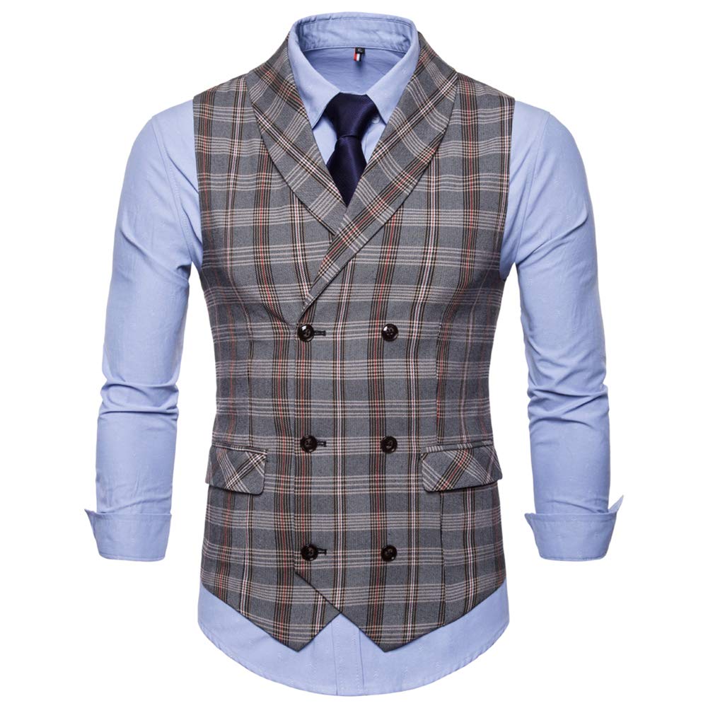 YFFUSHI Mens Slim Fit Turn Down Collar Premium Vest Waistcoat Grey 3