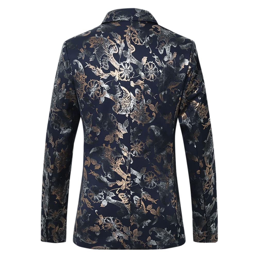 YFFUSHI Mens Dress Floral Suit Slim Fit Stylish Casual Printed Blazer Navy