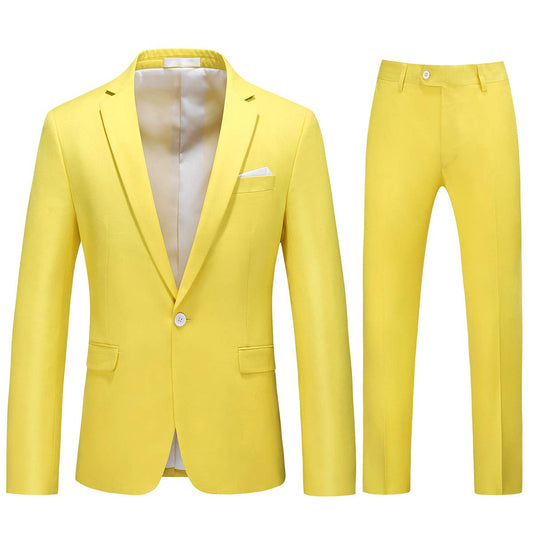 YFFUSHI Mens 2 Piece Suits 1 Button Slim Fit Notched Lapel Solid Formal Jacket Pants Set Yellow