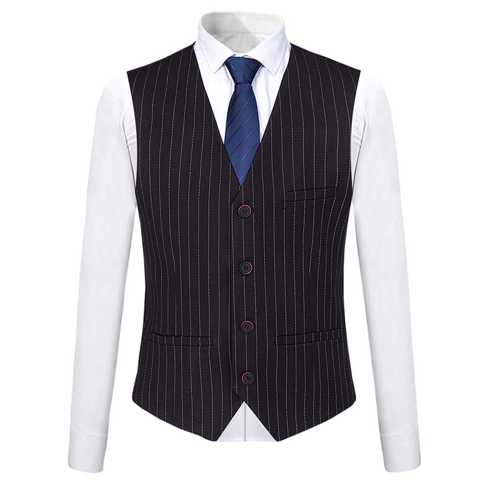 Mens Black Formal Pinstripe Slim Fit Notched Lapel 3 Piece Suit