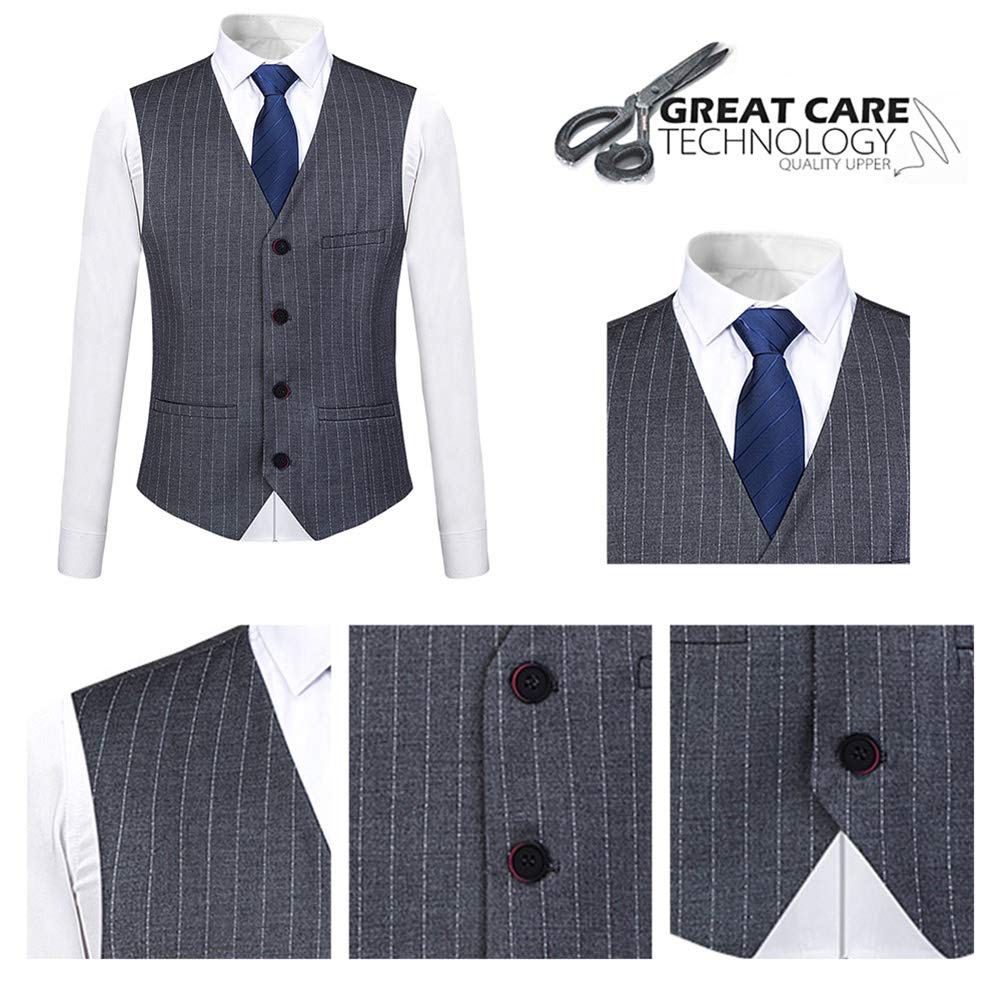 Mens Grey Formal Pinstripe Slim Fit Notched Lapel 3 Piece Suit