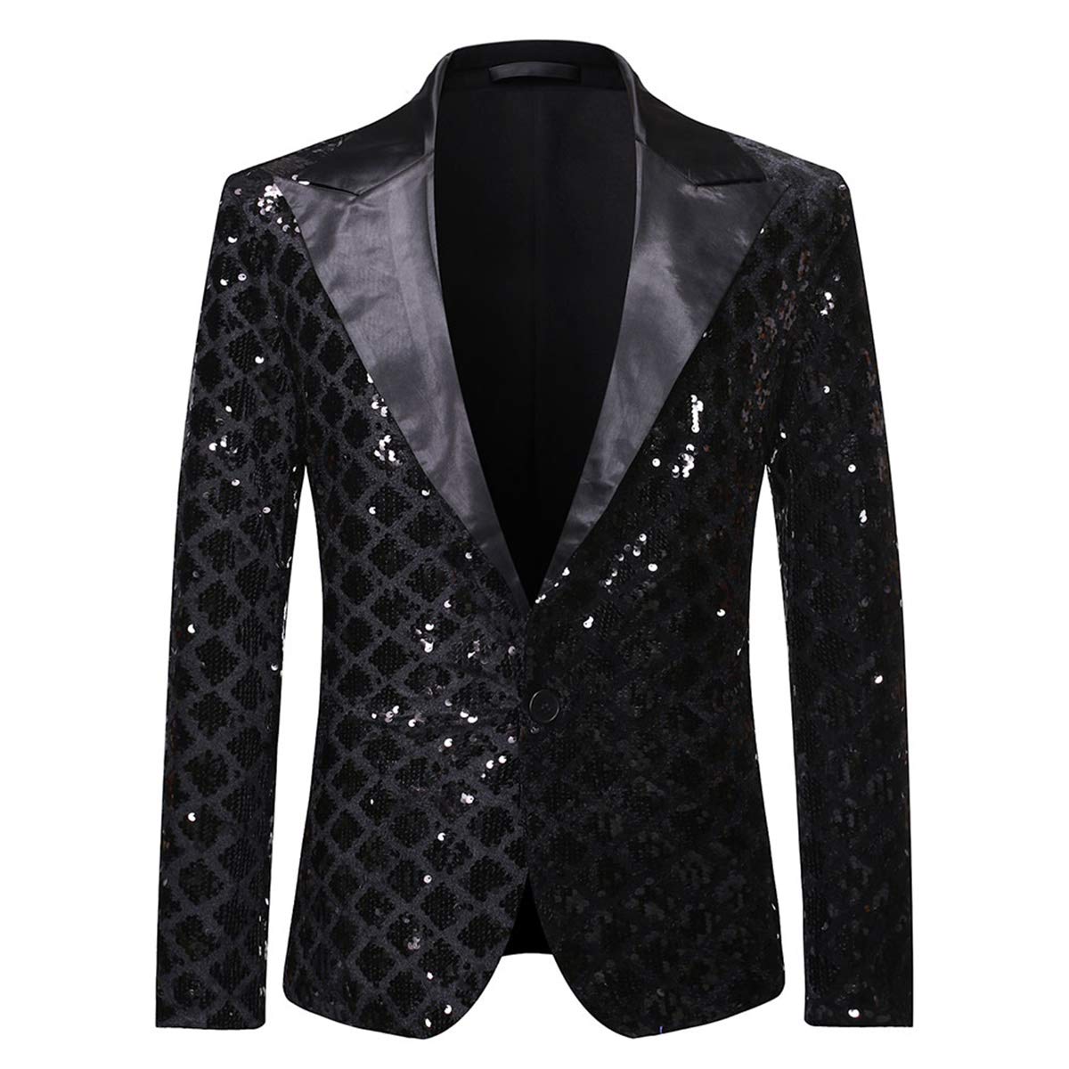 YFFUSHI Men's Sequins Suit Jacket 1 Button Dance Shiny Dress Tuxedo Blazer Black