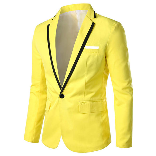 YFFUSHI Men's Casual Suit Jacket 1 Button Slim Fit Business Solid Blazer Coat Yellow