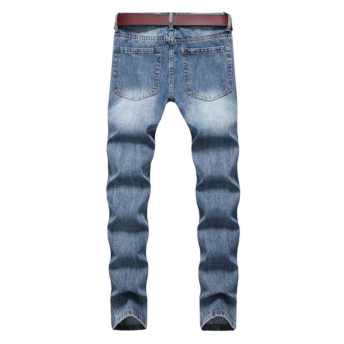 YFFUSHI Men's Ripped Distressed Destroyed Slim Fit Straight Leg Fold Denim Jeans Blue