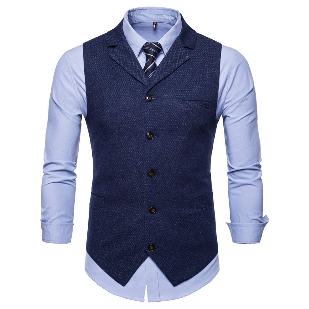 YFFUSHI Mens Slim Fit Formal Premium Button Down Vest Waistcoat Blue