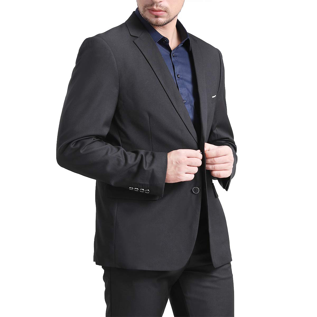 YFFUSHI Mens Slim Fit Blazer Two-Button Casual Suit Jacket Black