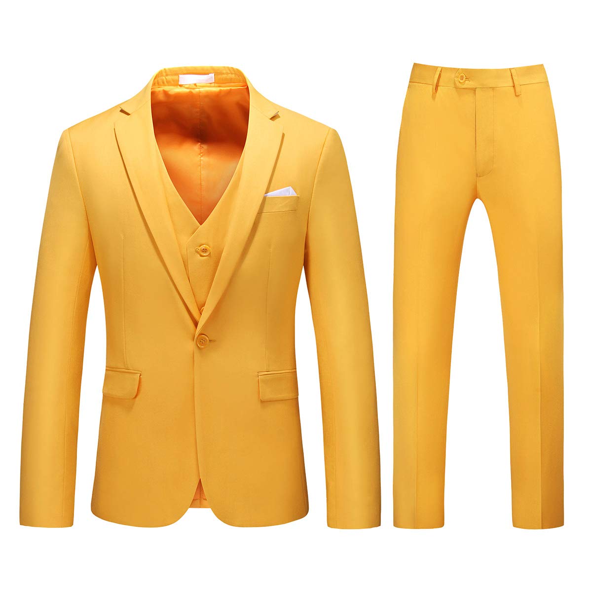 YFFUSHI Mens 3 Piece Dress Suit 1 Button Formal Casual Tux Vest Trousers Orange