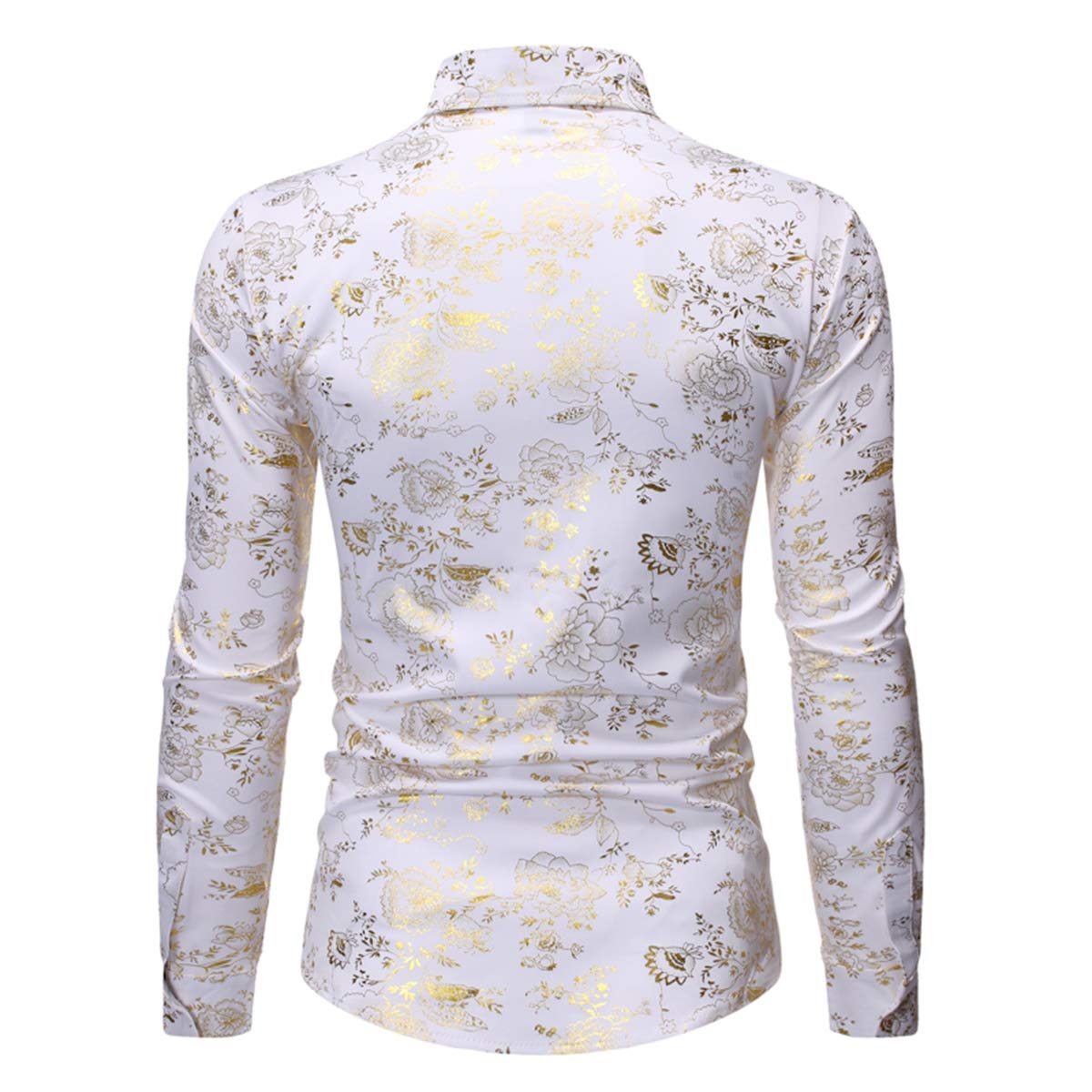 YFFUSHI Men's Flowered Printed Shirt Slim Fit Long Sleeve Dress Button Down Shirt White