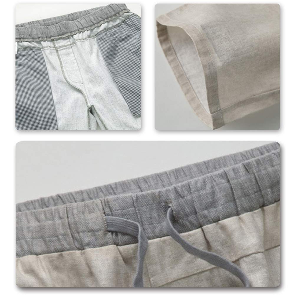 YFFUSHI Men's Drawstring Pants Linen Elastic Waist Trousers Straight Pants Gray Blue