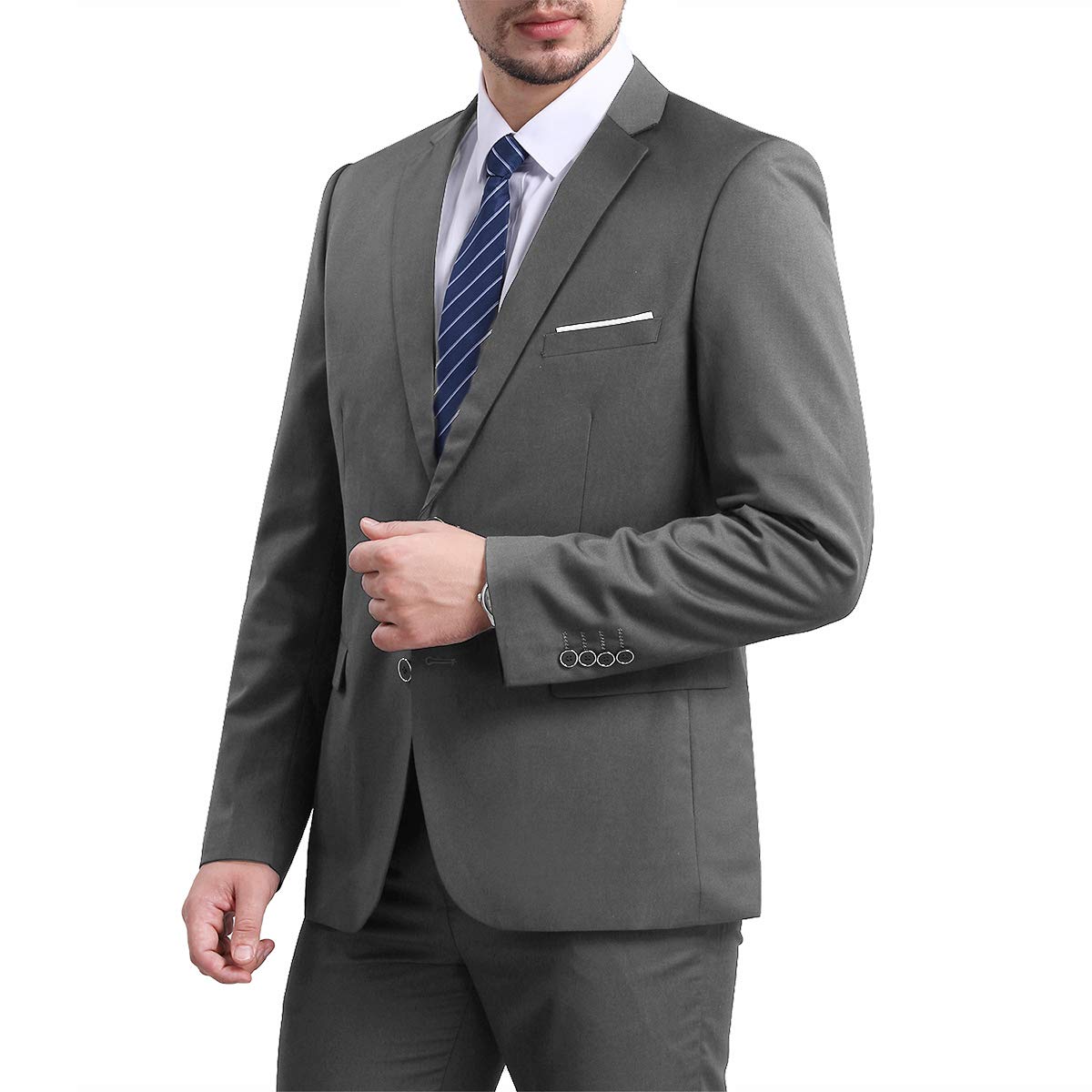 YFFUSHI Mens Slim Fit Blazer Two-Button Casual Suit Jacket Gray