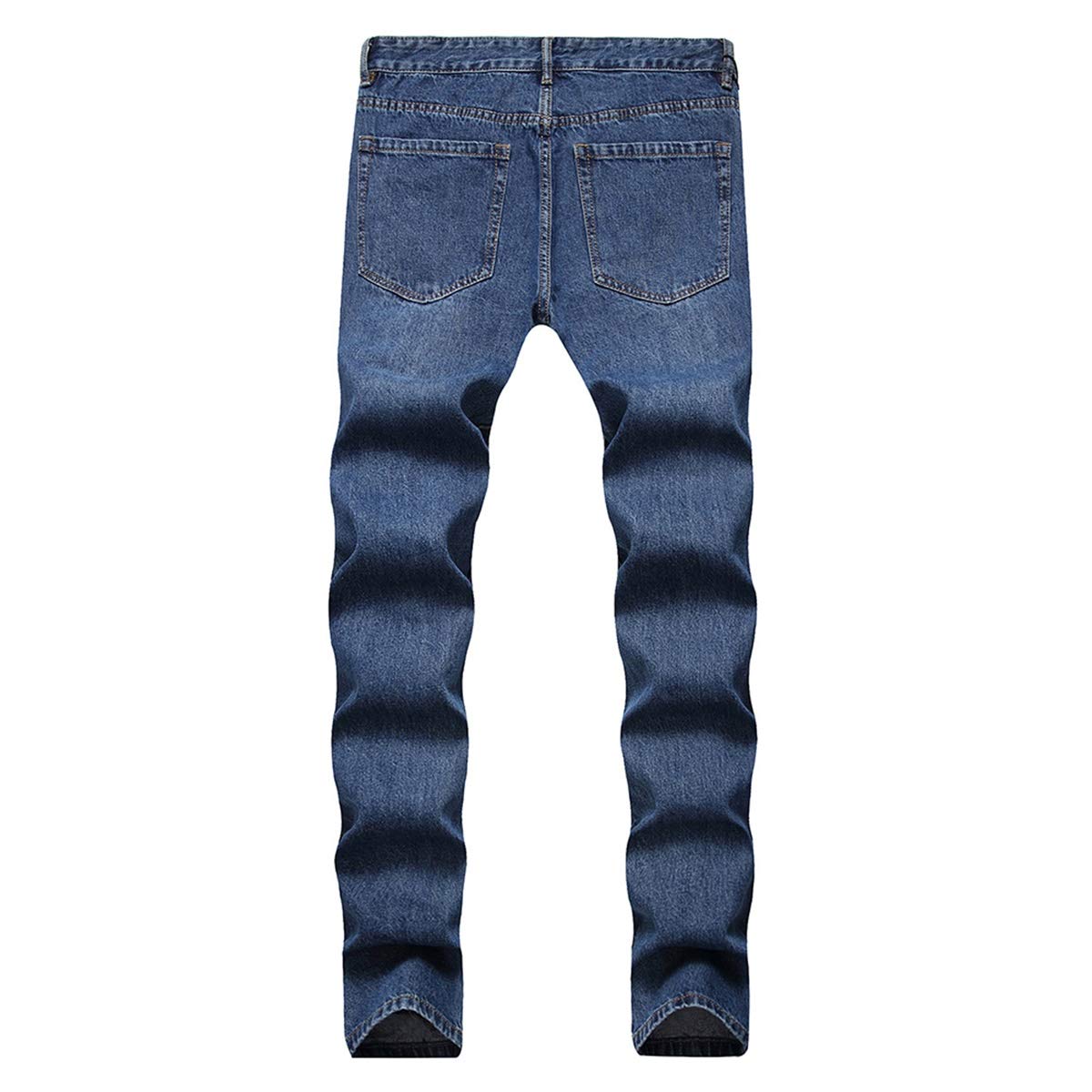 YFFUSHI Men's Ripped Distressed Destroyed Slim Fit Straight Leg Fold Denim Jeans Dark Blue