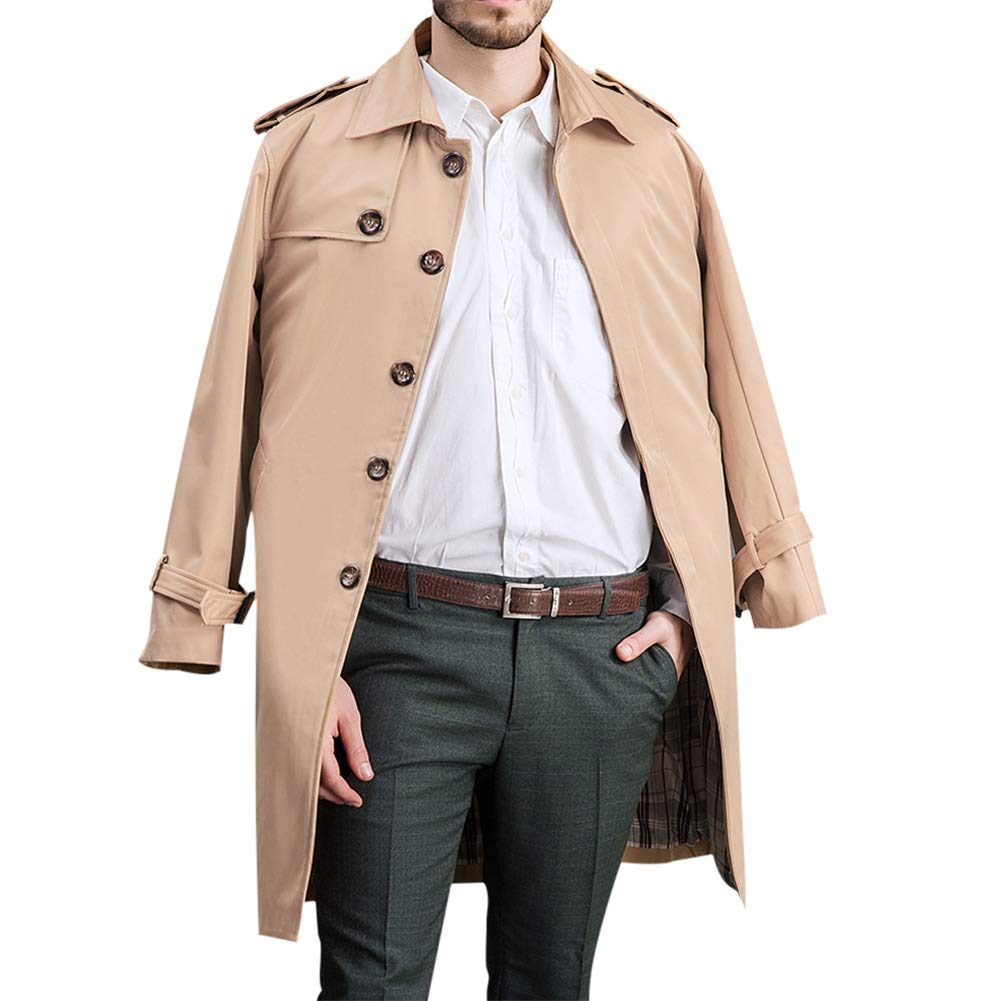 YFFUSHI Men's Classic Fit Trench Coat Long Double Breasted Overcoat Outerwear Pea Coat Khaki