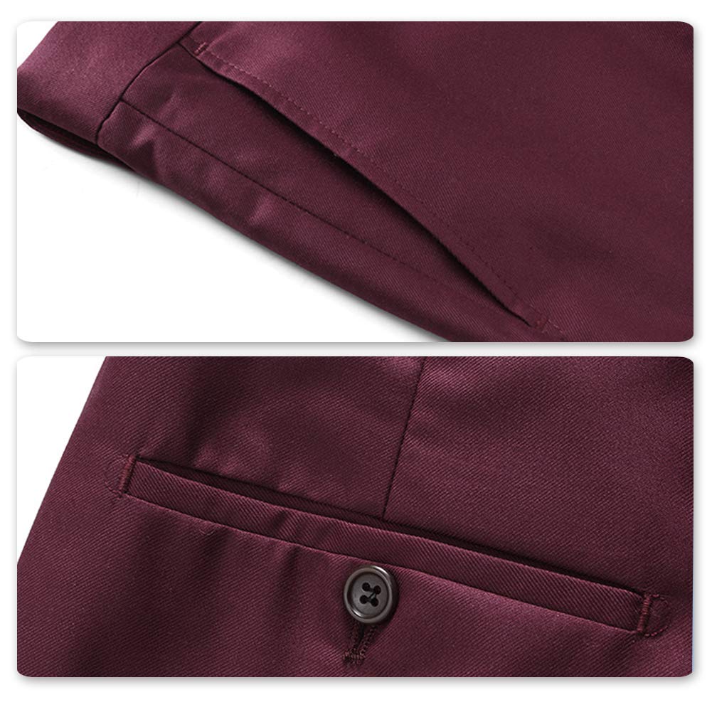 YFFUSHI Mens Flat Front Pants Slim Fit Premium Comfort Dress Trousers Wine Red