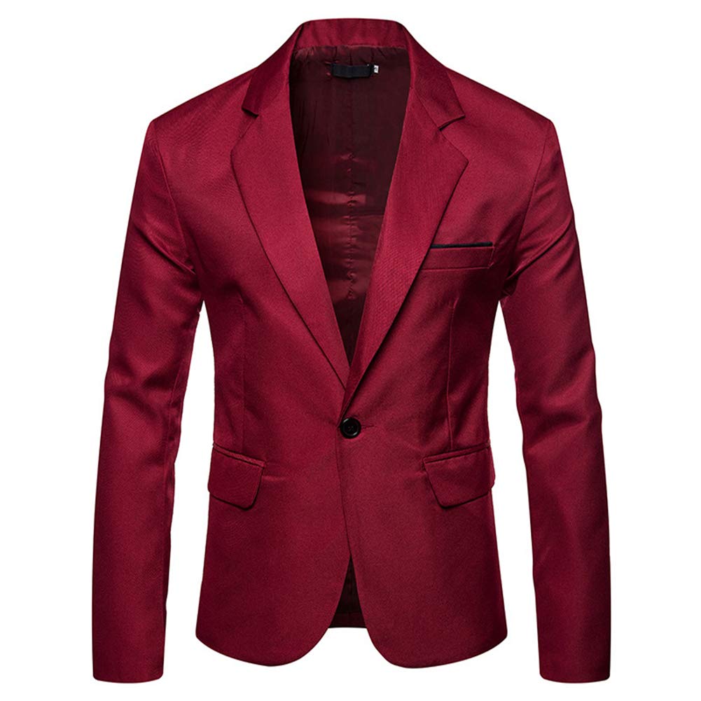 YFFUSHI Mens Suit Jacket 1 Button Notched Lapel Sport Coat Business Daily Blazer Red