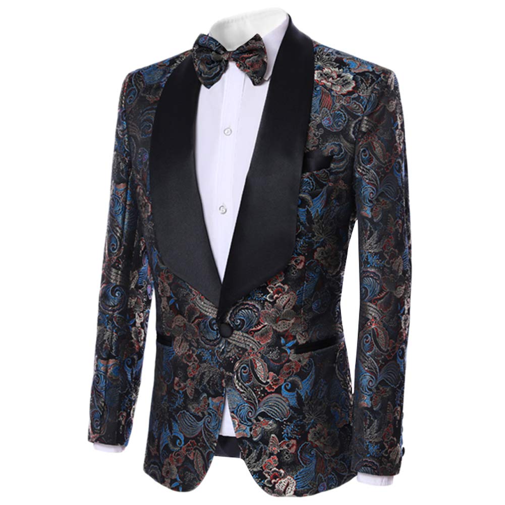 YFFUSHI Men's 2 Piece Suit Floral Dress Suit Slim Fit Shawl Collar Wedding Party Blazer Pants Sets