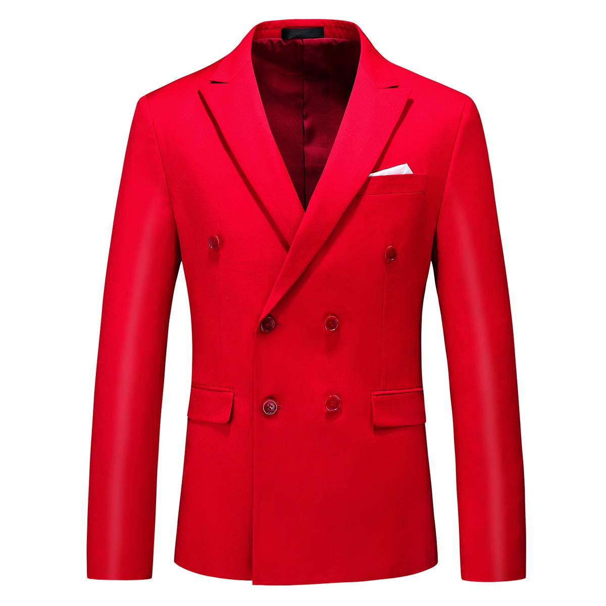 YFFUSHI Mens Double Breasted 3 Piece Suits Slim Fit Dress Business Formal Casual Suit Set Red