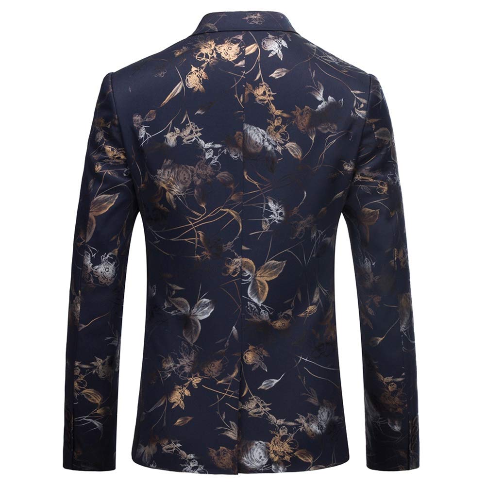 YFFUSHI Mens Dress Floral Suit Slim Fit Stylish Casual Printed Blazer Blue