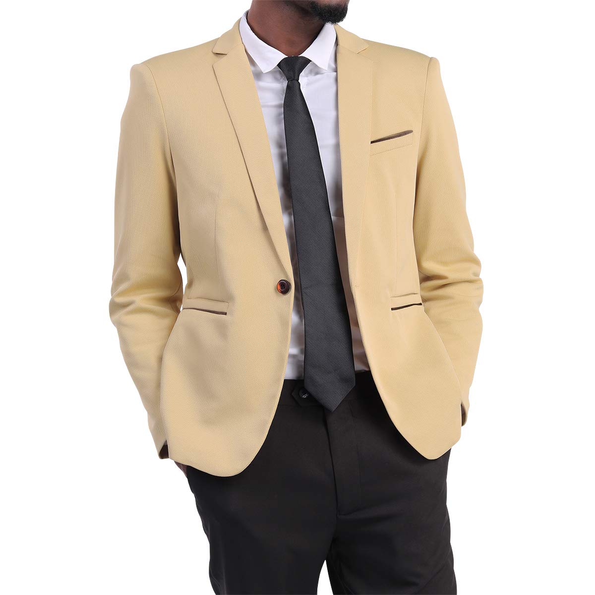 YFFUSHI Mens Slim Fit Sport Coat Casual One Button Solid Color Jacket Blazer Khaki