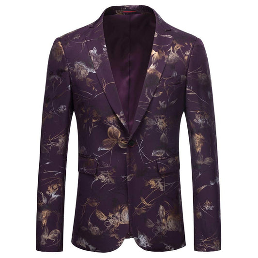 YFFUSHI Mens Dress Floral Suit Slim Fit Stylish Casual Printed Blazer Purple