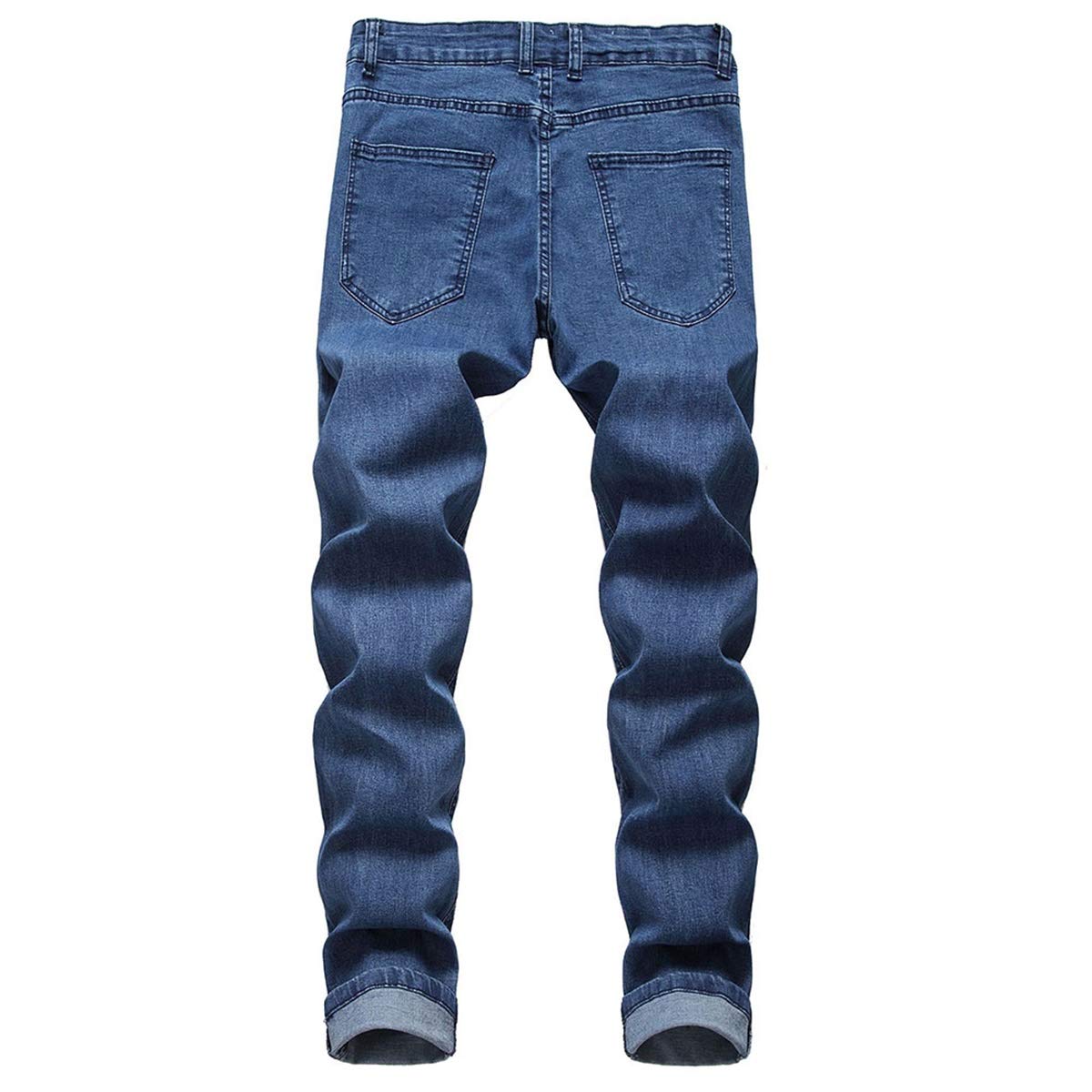 YFFUSHI Mens Ripped Distressed Stretch Jeans Pants Skinny Slim Fit Straight Leg Fashion Pants Blue 2