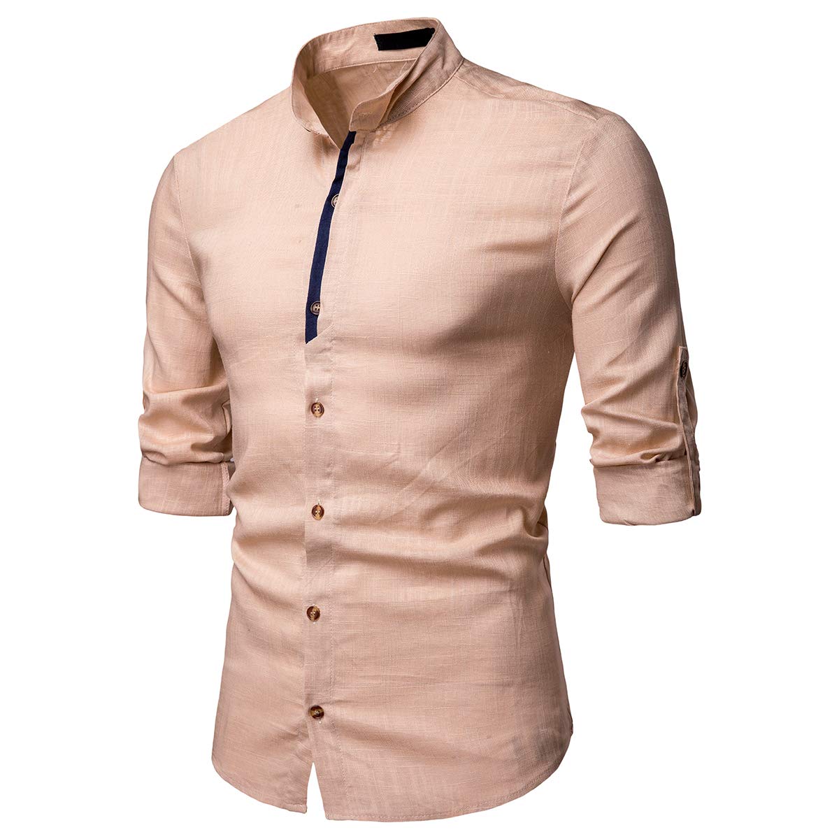 YFFUSHI Mens Long Sleeve Linen Shirts Standard fit Solid Color Casual Button Down Shirts Khaki