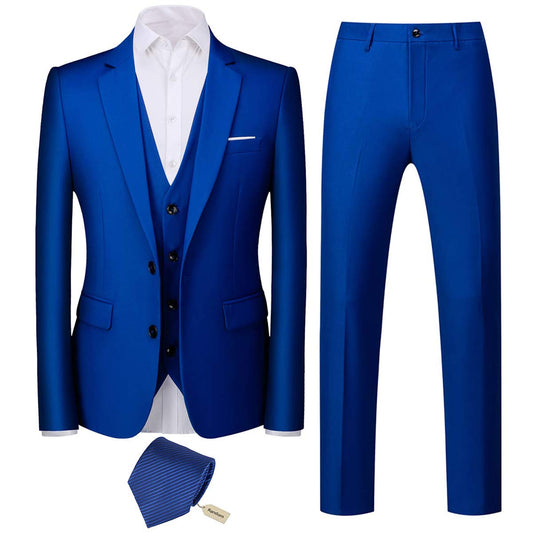 YFFUSHI Mens 3 Piece Suits Slim Fit 2 Buttons Business Wedding Formal Blue